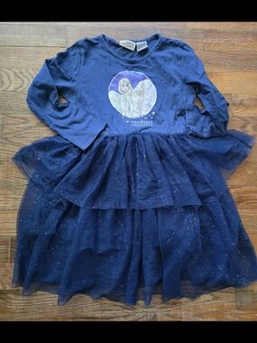 Girls' Navy Layered Tulle Dress with Sparkle Graphic